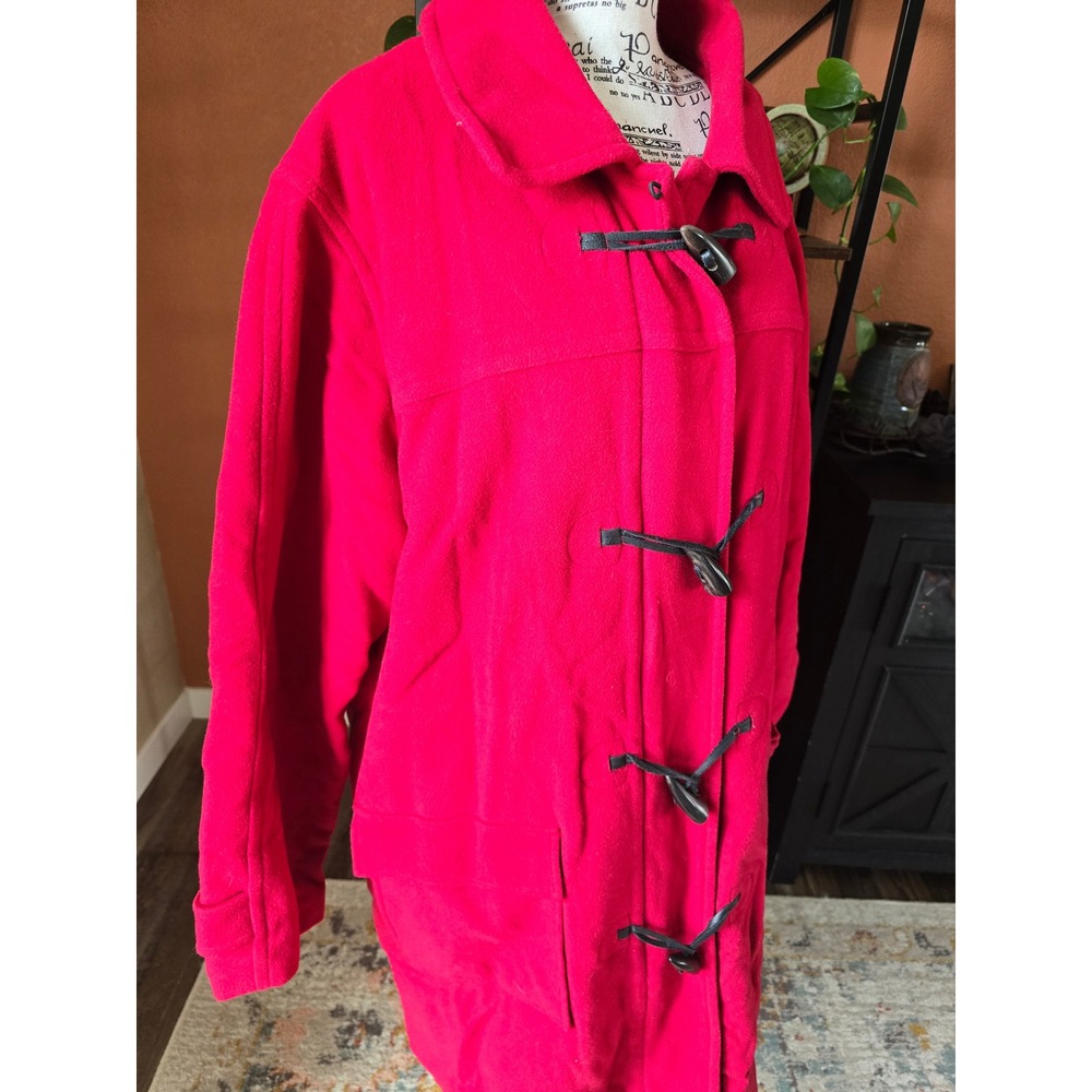 Vintage LL Bean Womens 3X Red Wool Blend Toggle Duffle Coat Jacket Preppy Classy - Picture 3 of 13